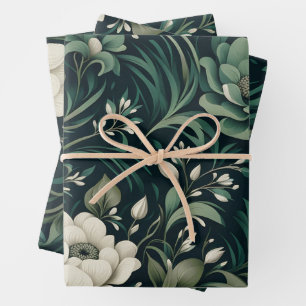 Dunkel Smaragdgrün Floral Geschenkpapier Set