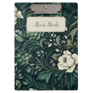 Dunkel Smaragdgrün Floral Klemmbrett