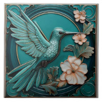 Dunkel türkis falsches Relief Art Nouveau Kolibri 