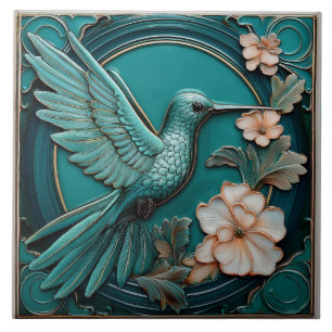 Dunkel türkis falsches Relief Art Nouveau Kolibri  Fliese