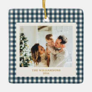 Dunkel Türkis Gingham Familienfoto Personalisiert Keramikornament
