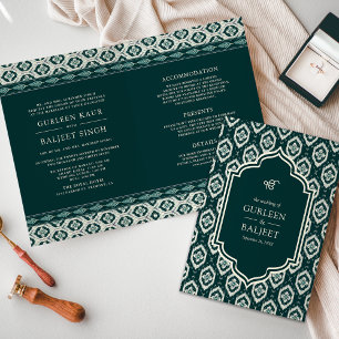 Dunkel Türkis Ikat Anzug Anand Karaj Sikh Hochzeit Einladung