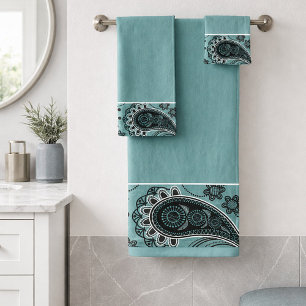 Dunkel türkis Paisley Badehandtuch-Set Badhandtuch Set