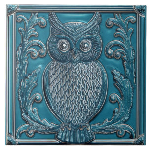 Dunkel türkisblaue falsche Relief Art Nouveau Eule Fliese
