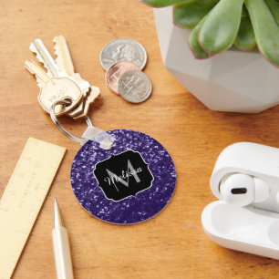 Dunkel ultra violett lila Glitter Funken Monogramm Schlüsselanhänger