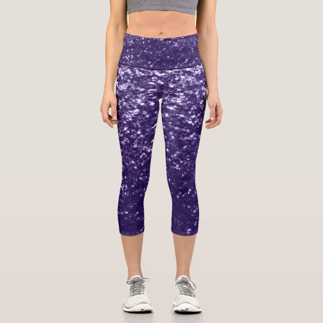 Dunkel ultra violett lila Glitzer Glitzern Capri Leggings (Vorderseite)