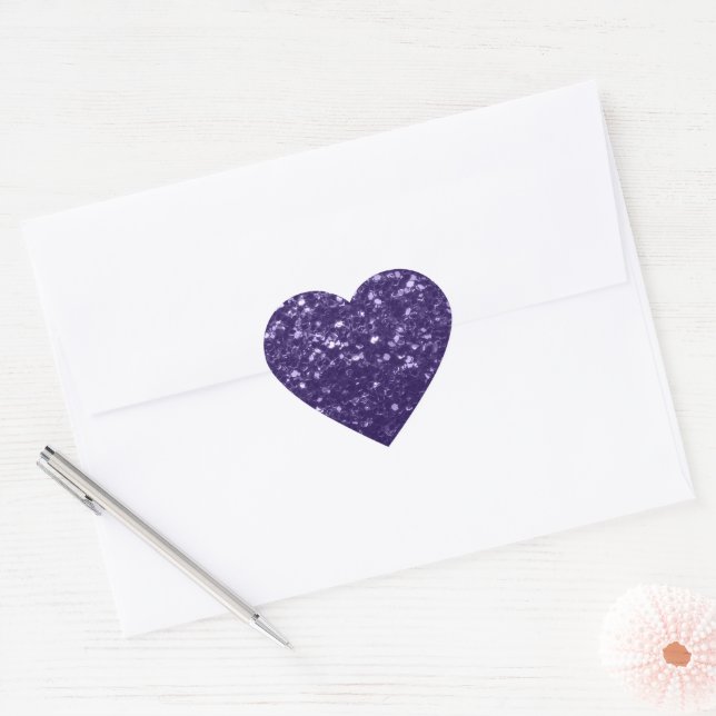 Dunkel ultra violett lila Glitzer Glitzern Herz-Aufkleber (Umschlag)