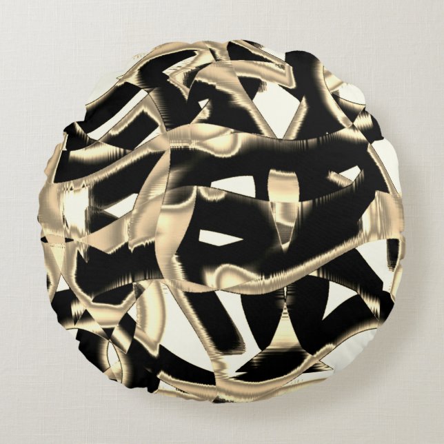 Dunkel- und beigefarbene Schrotte oder Klebeband Rundes Kissen (Vorderseite)