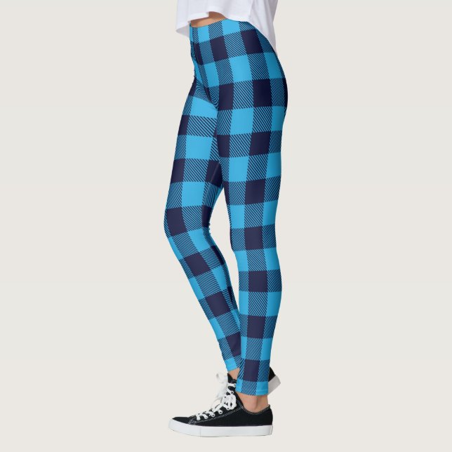 Dunkel und hellblau karierte Muster Leggings (Links)