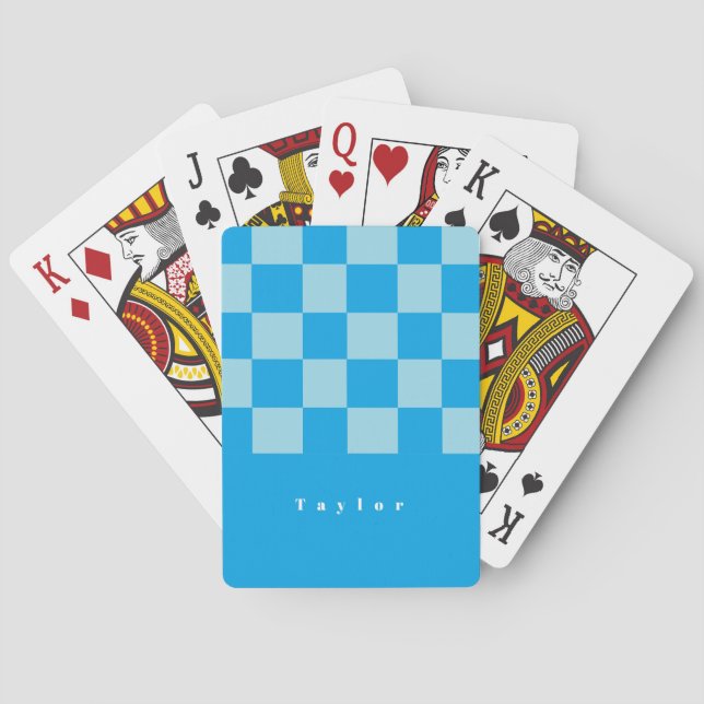 Dunkel und hellblau quadratische Blockmuster Spielkarten (Rückseite)