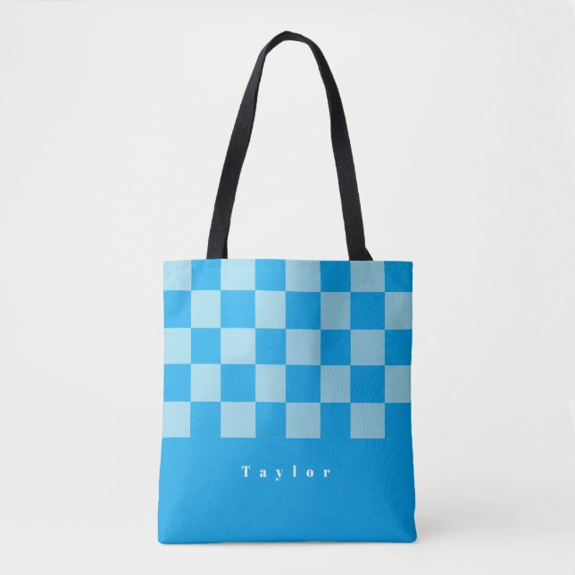 Dunkel und hellblau quadratische Blockmuster Tasche (Vorderseite)