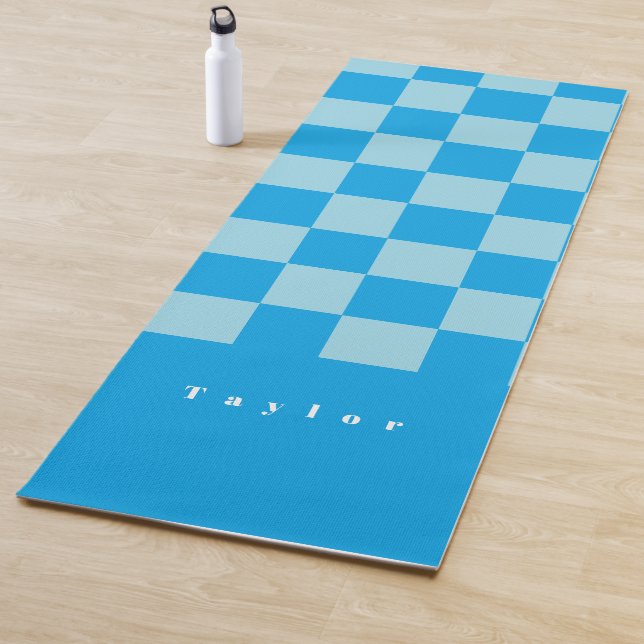 Dunkel und hellblau quadratische Blockmuster Yogamatte (Beispiel)