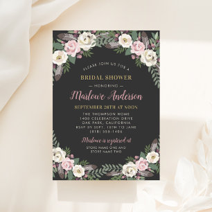 Dunkel und Moody Rose Rosa Floral Boho Brautparty Einladung