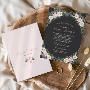 Dunkel und Moody Rose Rosa Floral Boho Brautparty Einladung