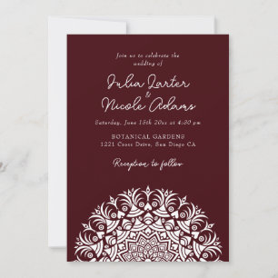 Dunkel Weinrot Braun Abstrakt Mandala Hochzeit Einladung