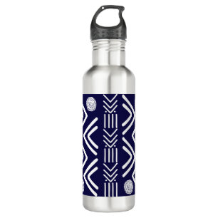 Dunkelblau-afrikanischer Bogolan Designer Wasserfl Edelstahlflasche