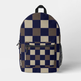 Dunkelblau-braune Karos Prüfbrettmuster Bedruckter Rucksack