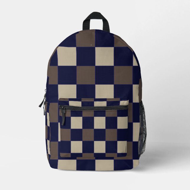Dunkelblau-braune Karos Prüfbrettmuster Bedruckter Rucksack (Vorderseite)