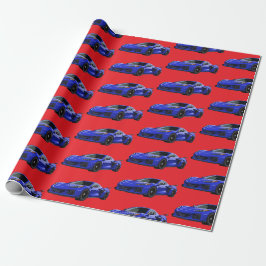 Dunkelblau C8 Corvette Sportwagen Handgezeichnet Geschenkpapier