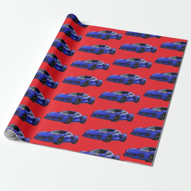 Dunkelblau C8 Corvette Sportwagen Handgezeichnet Geschenkpapier (Ungerollt)
