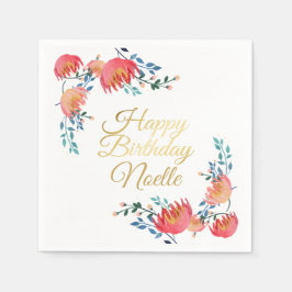 Dunkelblau, elegant, Whimsikale Blume, Goldakzent Serviette