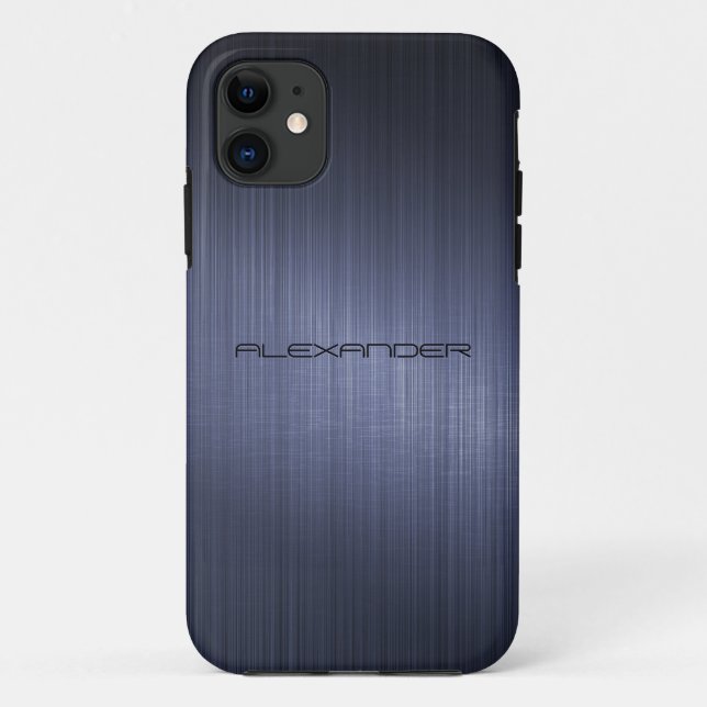 Dunkelblau gebürstetes Aluminium-Metal-Look-Monogr Case-Mate iPhone Hülle (Rückseite)