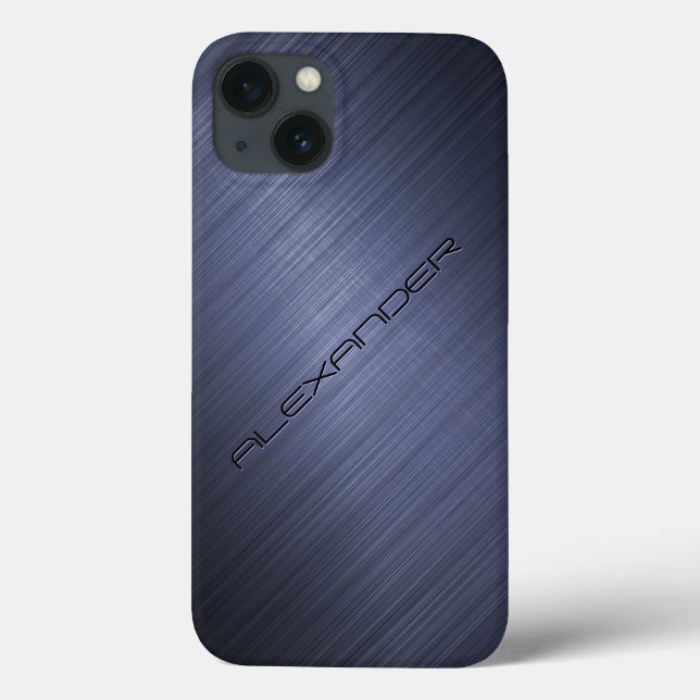 Dunkelblau gebürstetes Aluminium-Metal-Look-Monogr Case-Mate iPhone Hülle (Rückseite)