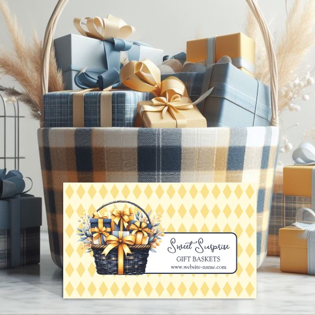 Dunkelblau-gelbe Körbe Visitenkarte (Promote your home-based gift basket business with these elegant business cards.)