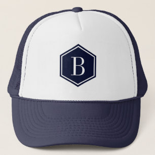 Dunkelblau-Geometrisches Oktagon-Monogramm Truckerkappe