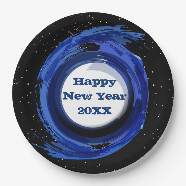 Dunkelblau gestrichen am Abend, Happy New Year 20x Pappteller (Vorderseite)