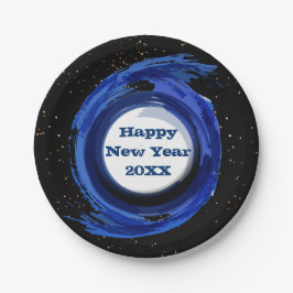 Dunkelblau gestrichen am Abend, Happy New Year 20x Pappteller