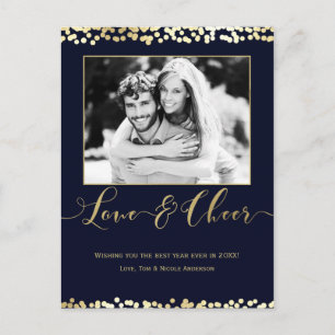 Dunkelblau & Gold LOVE & CHEER Neujahrsfoto Feiertagspostkarte