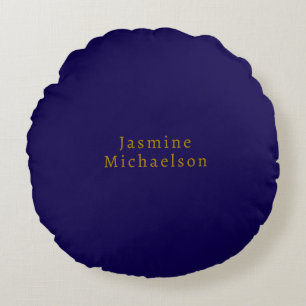 Dunkelblau & Gold Süß Minimalistisch Eigener Name Rundes Kissen