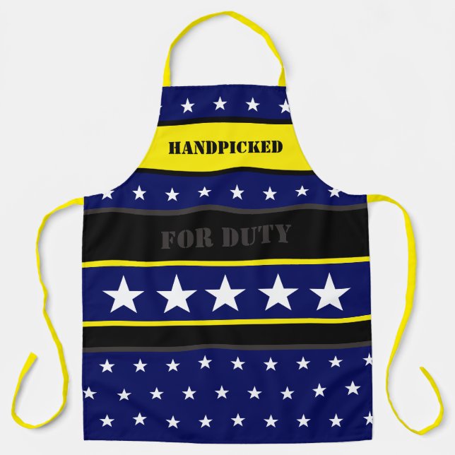 Dunkelblau, hell Gelb und Schwarz Schürze (Vorderseite)