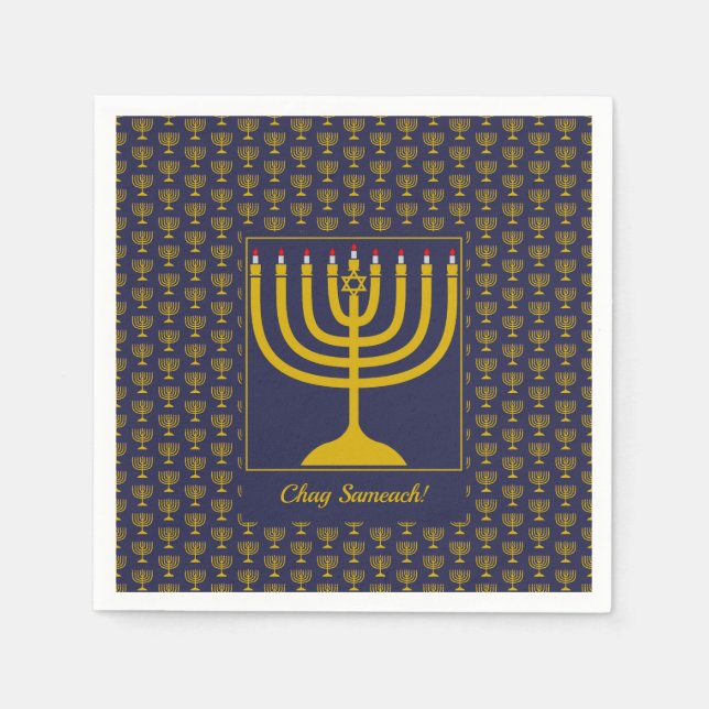 Dunkelblau individuell anpassbar | Hanukkah | MENO Serviette (Vorderseite)