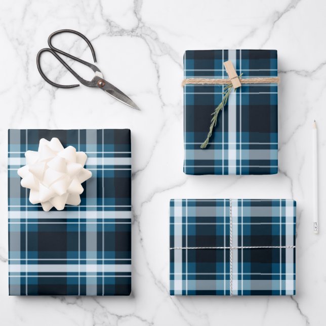 Dunkelblau Kariert Geschenkpapier Set (Vorderseite)