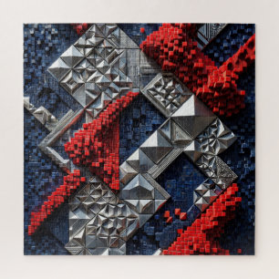 Dunkelblau Lebhaft Rot Silber Mikro-Mosaik 3D