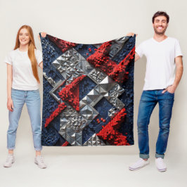 Dunkelblau Lebhaft Rot Silber Mikro-Mosaik 3D Fleecedecke
