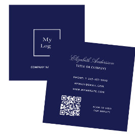 Dunkelblau-Logo QR elegant Quadratische Visitenkarte