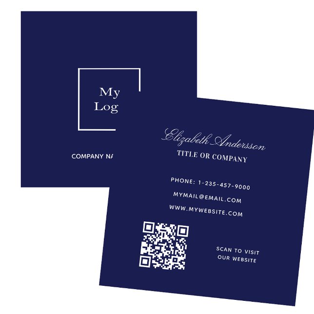 Dunkelblau-Logo QR elegant Quadratische Visitenkarte (Von Creator hochgeladen)