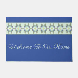 Dunkelblau mit Blumenakzent Fußmatte