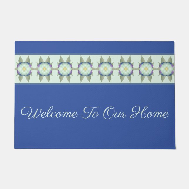 Dunkelblau mit Blumenakzent Fußmatte (Vorderseite)