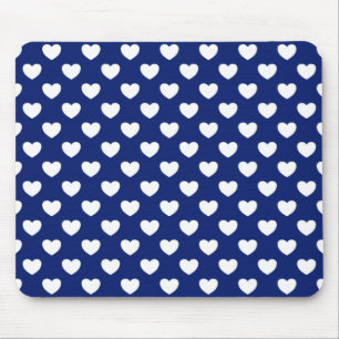 Dunkelblau mit weißem Herzen Polka-Dot-Muster Mousepad