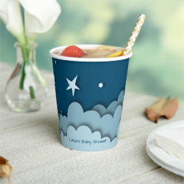 Dunkelblau mit Wolken und Sternen Babydusche Pappbecher
