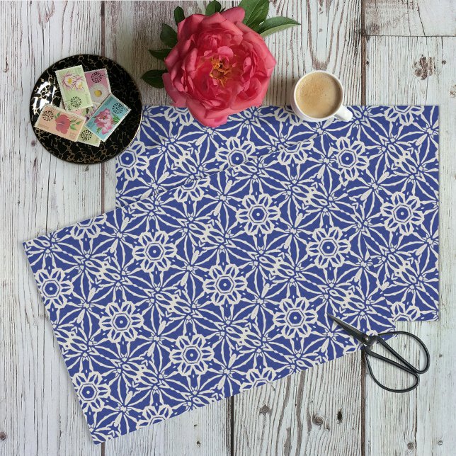 Dunkelblau / Natürliche Batik Druckstil Blume Hand Seidenpapier (Von Creator hochgeladen)