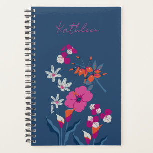 Dunkelblau Orange Pink Individueller Name Stylisch Planer