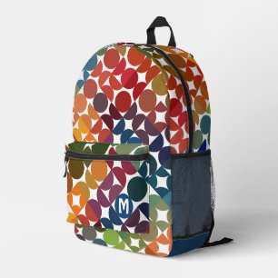 Dunkelblau Orange Rot Midcentury Kreise Muster Bedruckter Rucksack