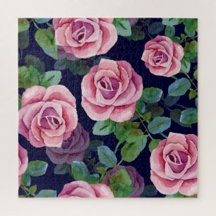 Dunkelblau, rosa Rosen Wasserfarbe.