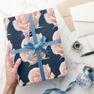 Dunkelblau-rosa-Rosenwackelpapier Geschenkpapier