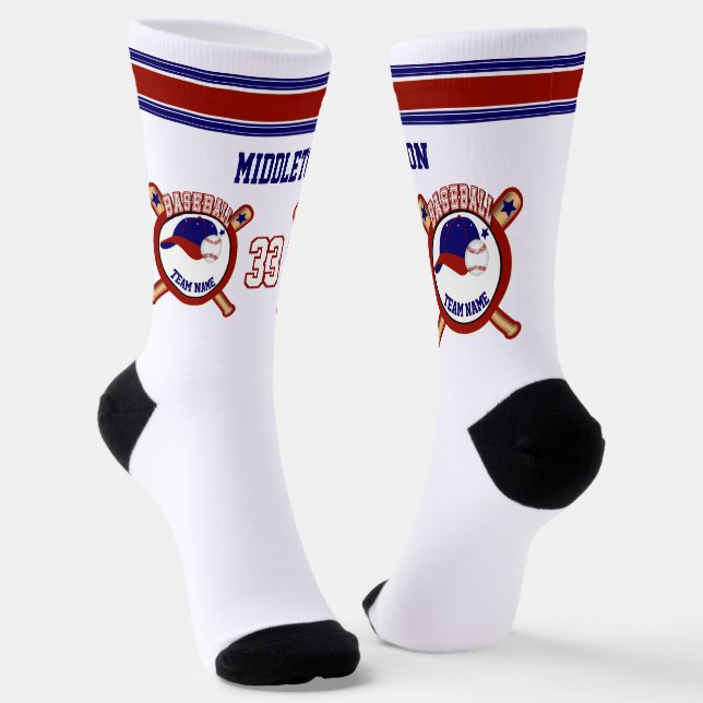 Dunkelblau, rot, weißer Baseball Socken (Gewinkelt)